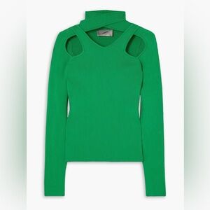 Coperni Cut Out Ribbed Knit Turtleneck Wrap Sweater In Green